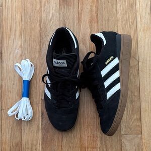Adidas Men's Black and White Busenitz Sneakers with Gum Sole